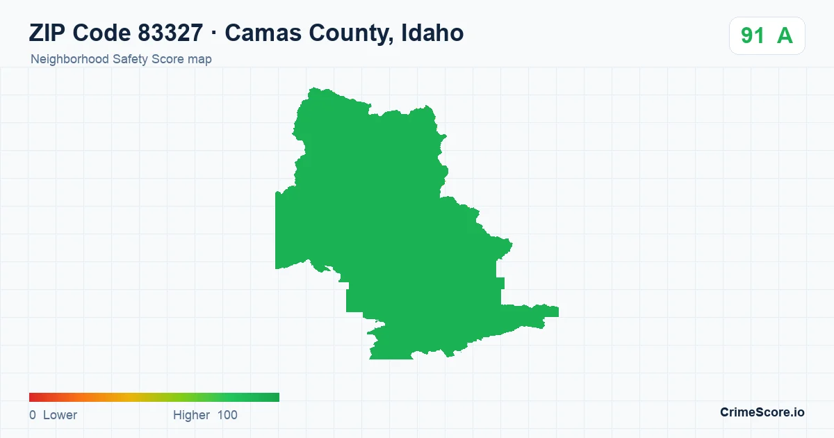 ZIP Code 83327 in Camas County, Idaho neighborhood Safety Score map