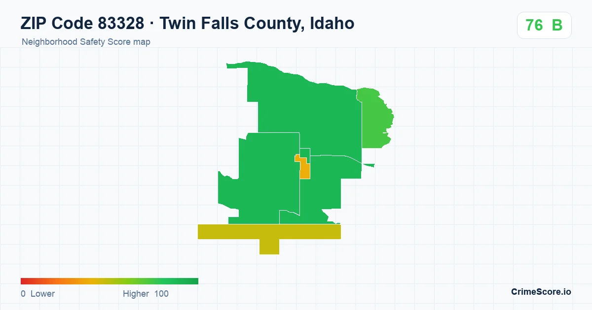 ZIP Code 83328 in Twin Falls County, Idaho neighborhood Safety Score map