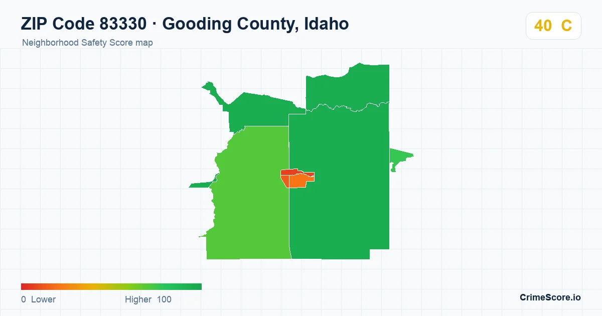 ZIP Code 83330 in Gooding County, Idaho neighborhood Safety Score map