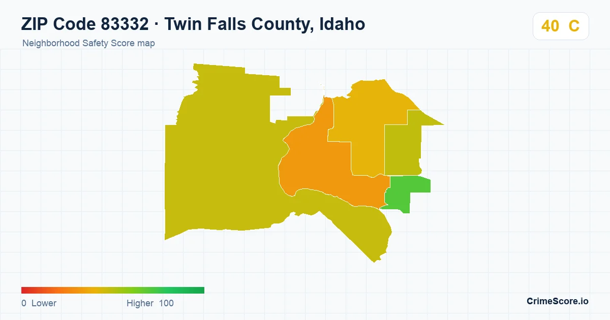 ZIP Code 83332 in Twin Falls County, Idaho neighborhood Safety Score map
