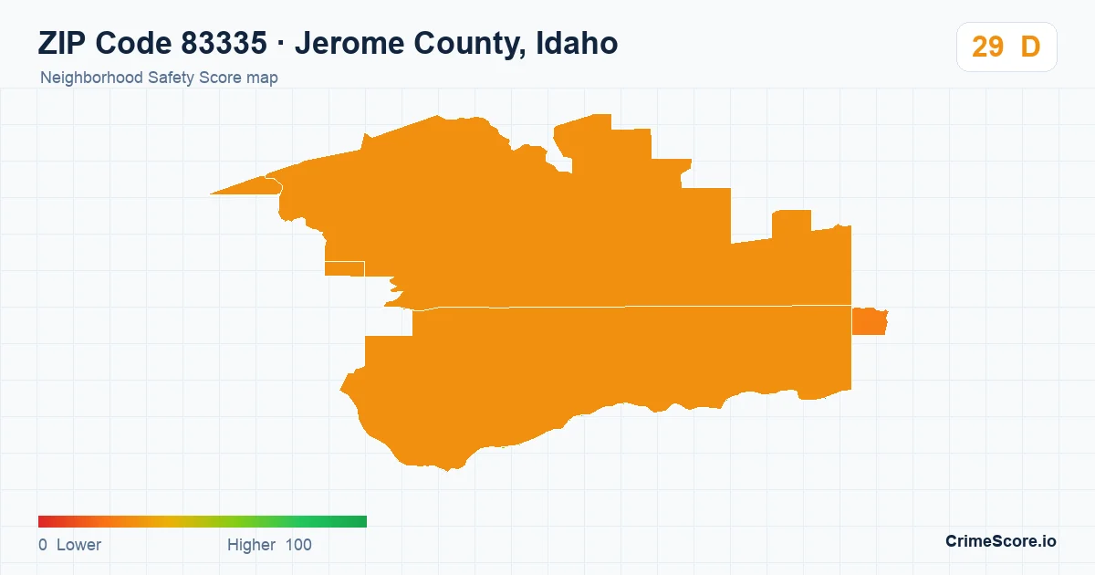 ZIP Code 83335 in Jerome County, Idaho neighborhood Safety Score map