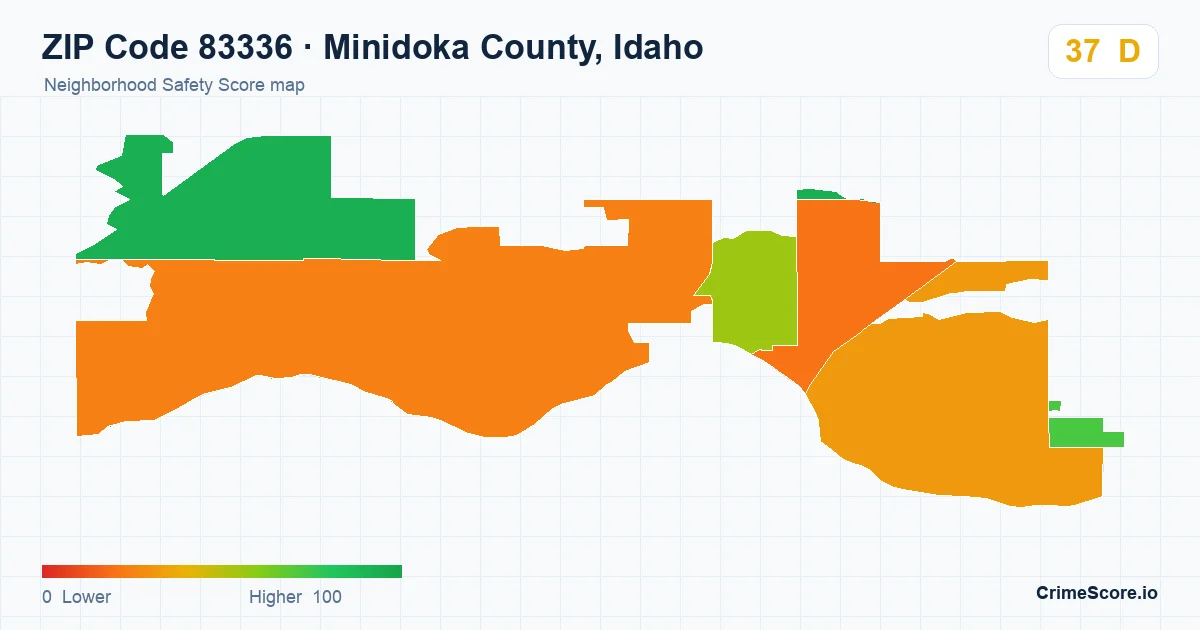 ZIP Code 83336 in Minidoka County, Idaho neighborhood Safety Score map