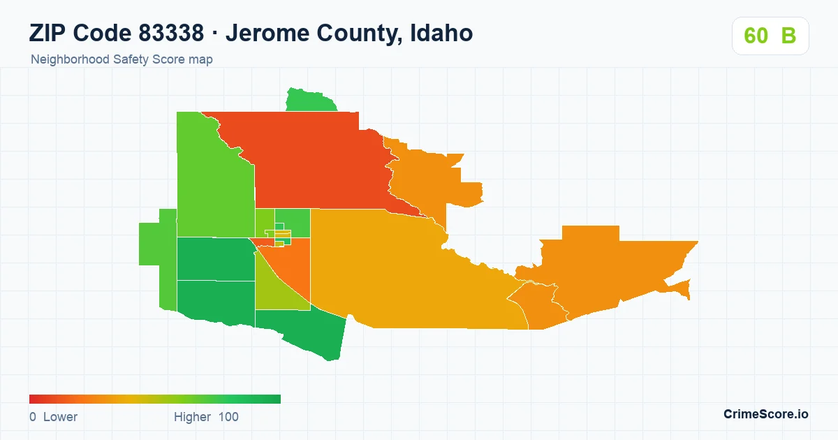 ZIP Code 83338 in Jerome County, Idaho neighborhood Safety Score map