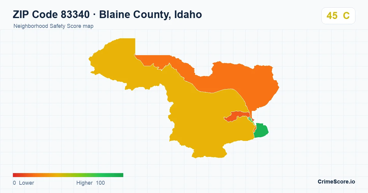 ZIP Code 83340 in Blaine County, Idaho neighborhood Safety Score map
