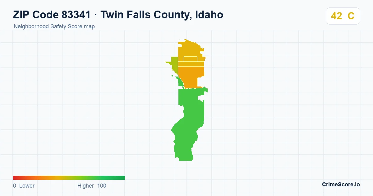 ZIP Code 83341 in Twin Falls County, Idaho neighborhood Safety Score map