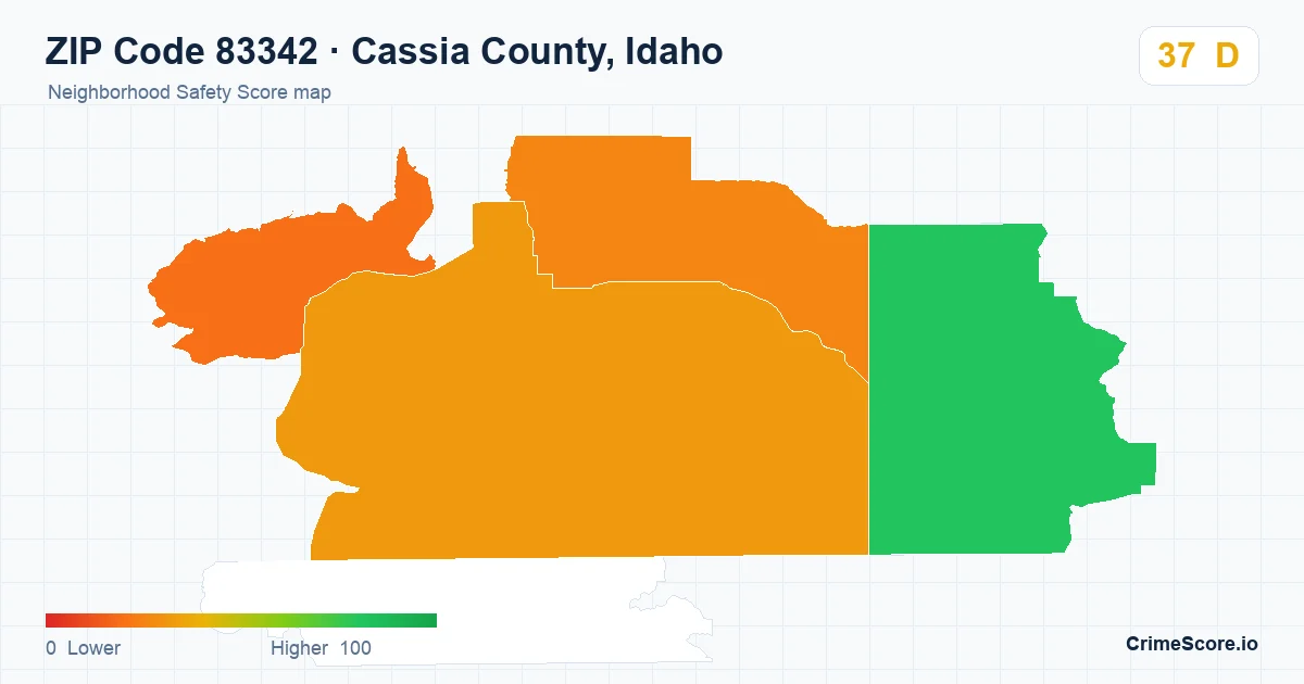 ZIP Code 83342 in Cassia County, Idaho neighborhood Safety Score map