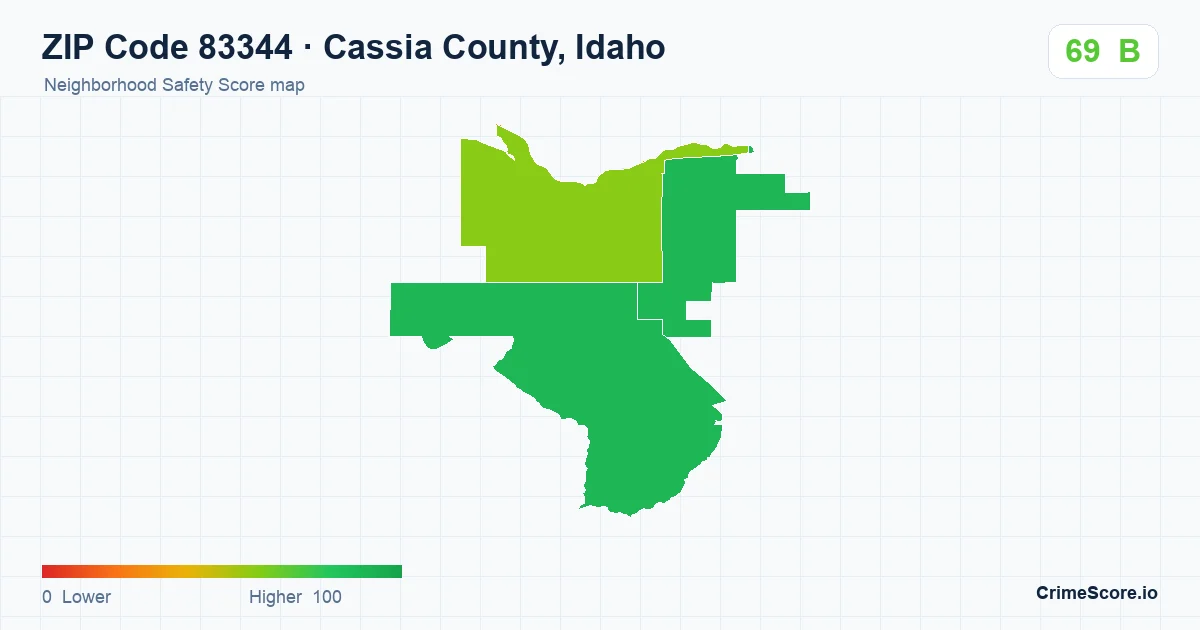 ZIP Code 83344 in Cassia County, Idaho neighborhood Safety Score map