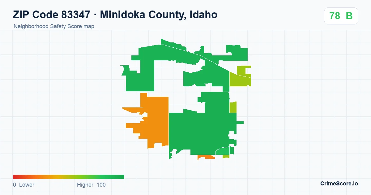 ZIP Code 83347 in Minidoka County, Idaho neighborhood Safety Score map