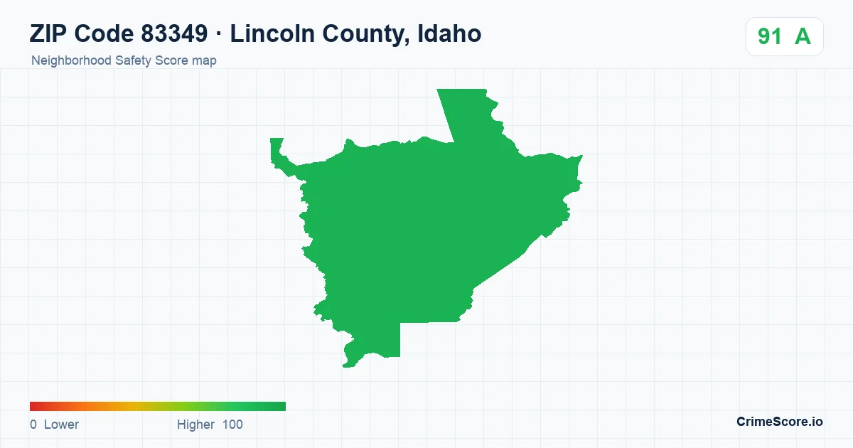 ZIP Code 83349 in Lincoln County, Idaho neighborhood Safety Score map