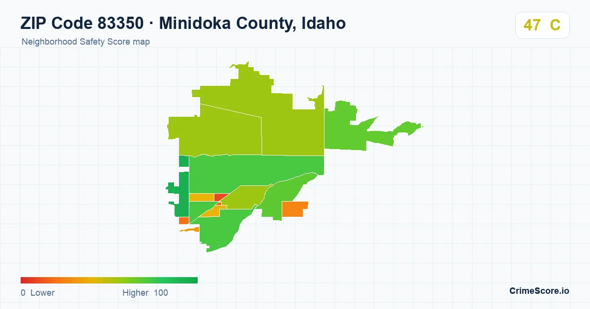 ZIP Code 83350 in Minidoka County, Idaho neighborhood Safety Score map