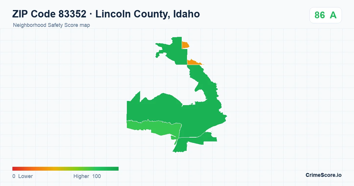 ZIP Code 83352 in Lincoln County, Idaho neighborhood Safety Score map