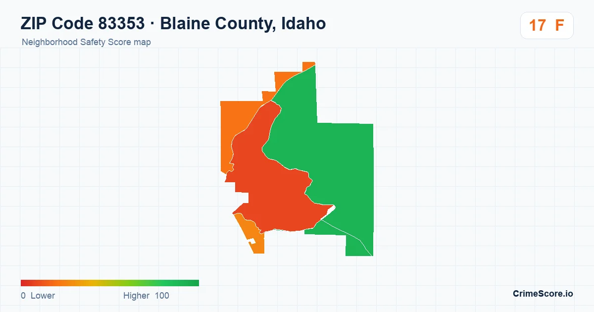 ZIP Code 83353 in Blaine County, Idaho neighborhood Safety Score map