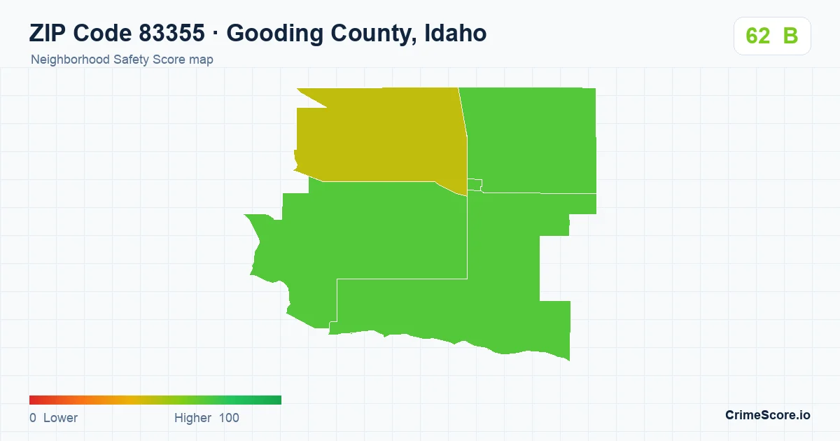 ZIP Code 83355 in Gooding County, Idaho neighborhood Safety Score map