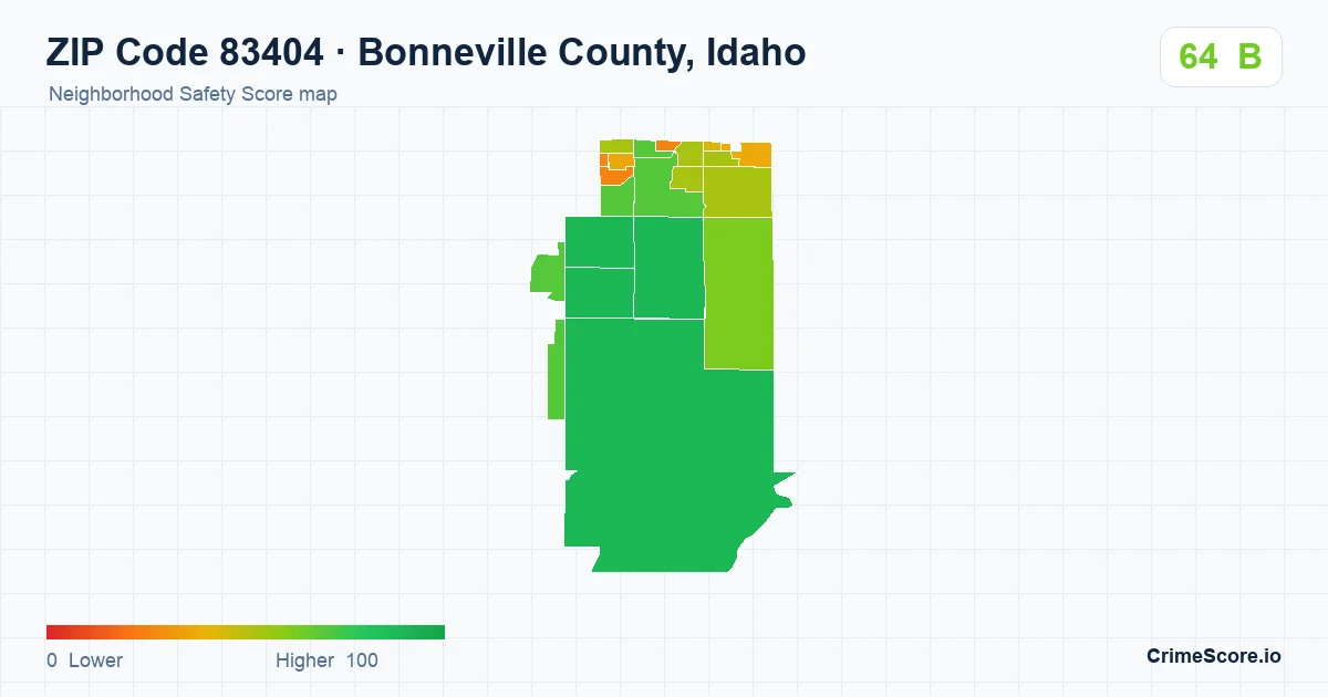 ZIP Code 83404 in Bonneville County, Idaho neighborhood Safety Score map