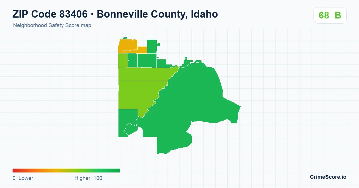 ZIP Code 83406 in Bonneville County, Idaho neighborhood Safety Score map