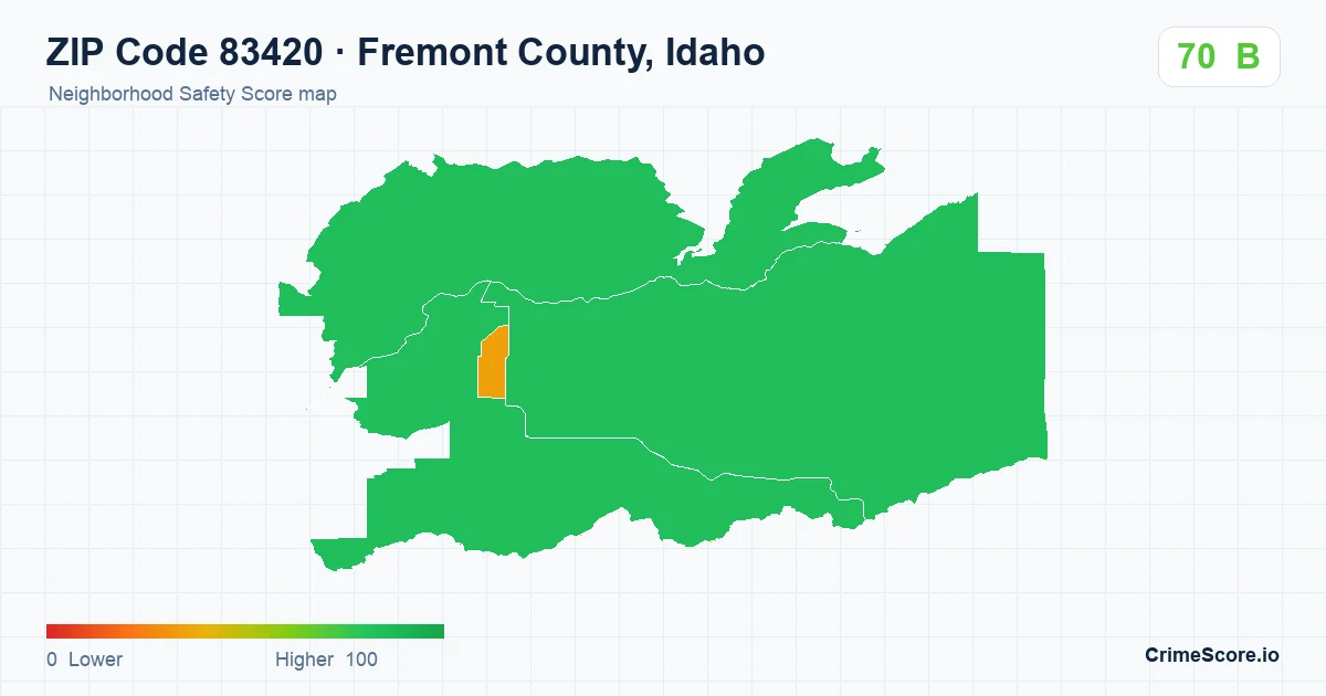 ZIP Code 83420 in Fremont County, Idaho neighborhood Safety Score map