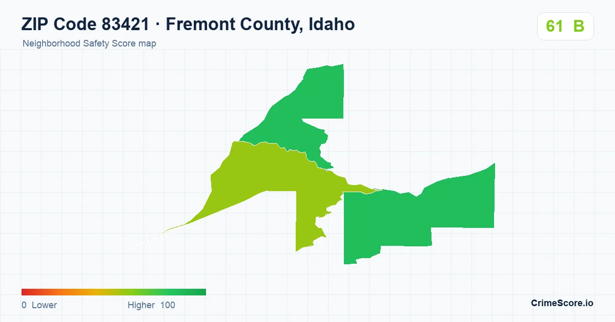 ZIP Code 83421 in Fremont County, Idaho neighborhood Safety Score map