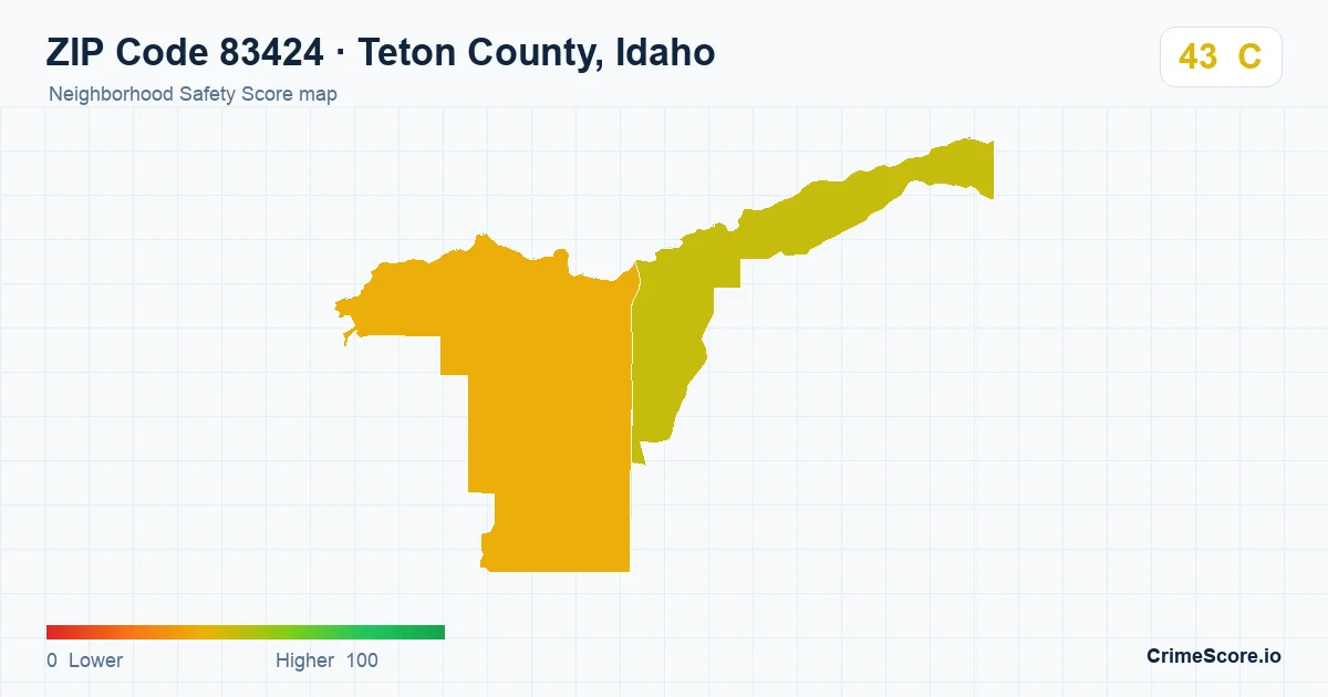 ZIP Code 83424 in Teton County, Idaho neighborhood Safety Score map