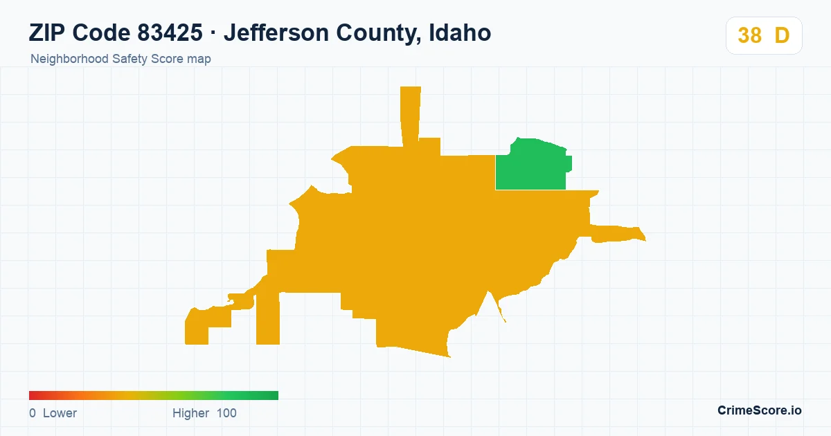 ZIP Code 83425 in Jefferson County, Idaho neighborhood Safety Score map