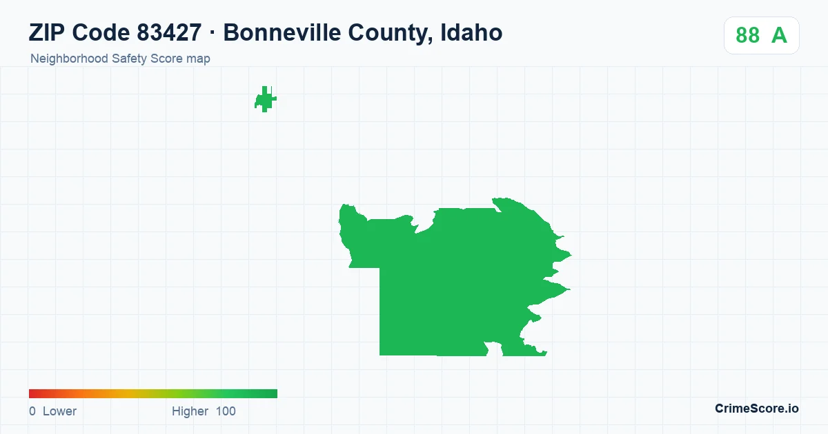 ZIP Code 83427 in Bonneville County, Idaho neighborhood Safety Score map