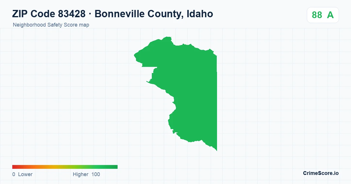 ZIP Code 83428 in Bonneville County, Idaho neighborhood Safety Score map