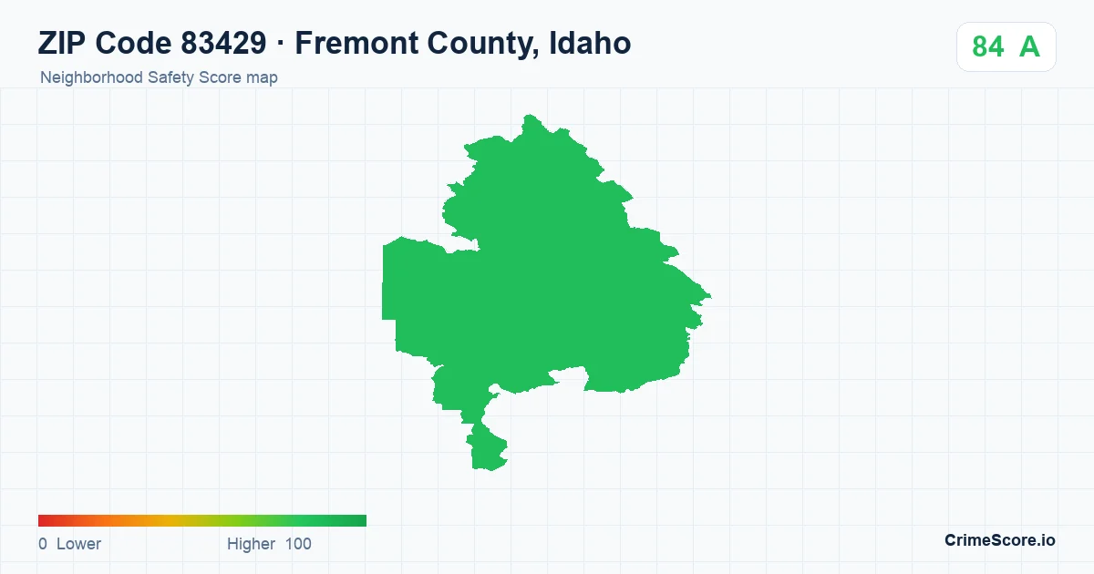 ZIP Code 83429 in Fremont County, Idaho neighborhood Safety Score map