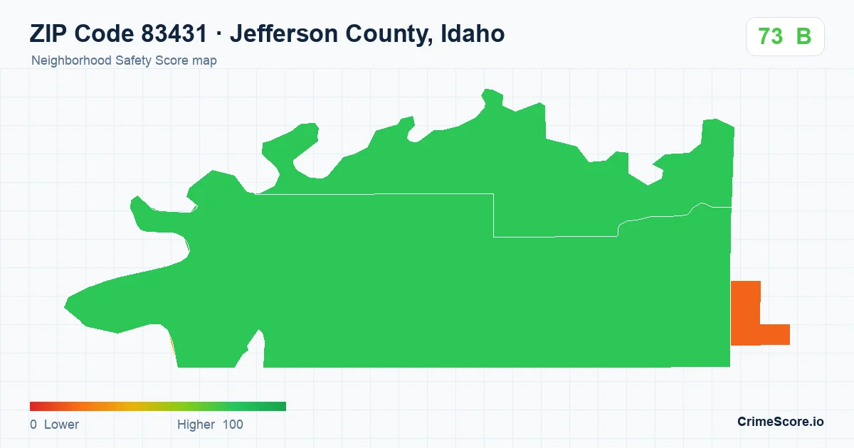ZIP Code 83431 in Jefferson County, Idaho neighborhood Safety Score map