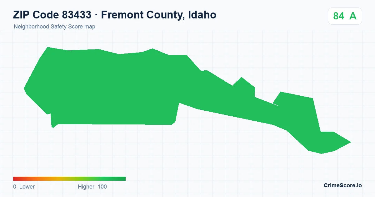 ZIP Code 83433 in Fremont County, Idaho neighborhood Safety Score map