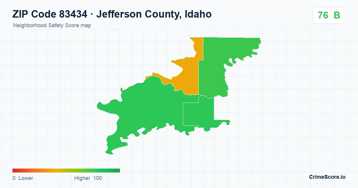 ZIP Code 83434 in Jefferson County, Idaho neighborhood Safety Score map