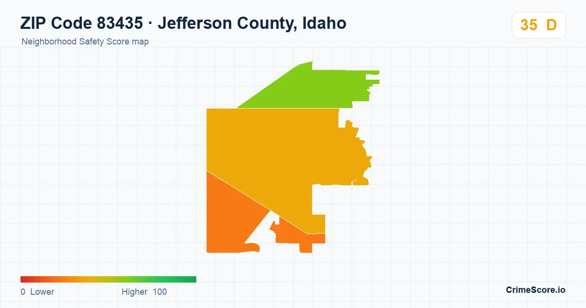 ZIP Code 83435 in Jefferson County, Idaho neighborhood Safety Score map