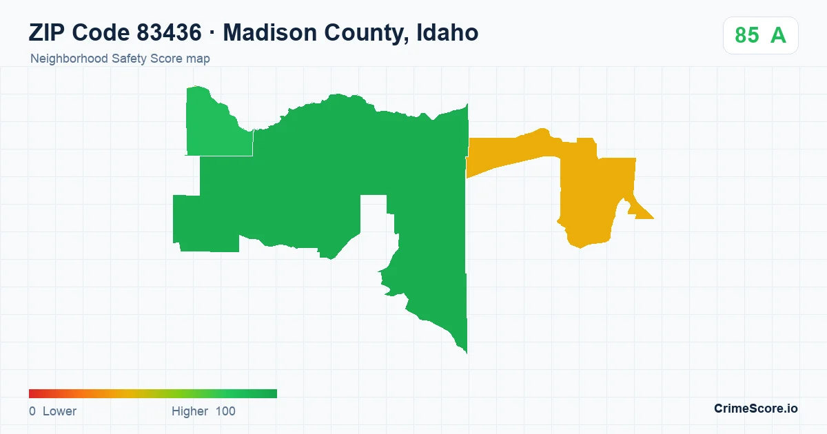 ZIP Code 83436 in Madison County, Idaho neighborhood Safety Score map