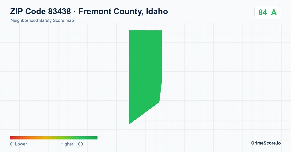 ZIP Code 83438 in Fremont County, Idaho neighborhood Safety Score map