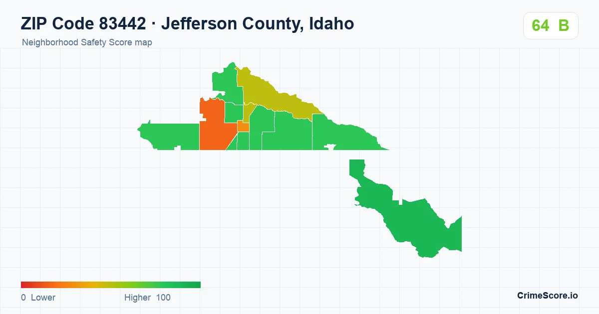 ZIP Code 83442 in Jefferson County, Idaho neighborhood Safety Score map