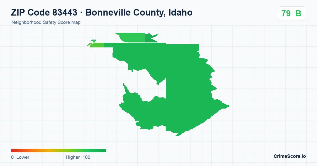 ZIP Code 83443 in Bonneville County, Idaho neighborhood Safety Score map