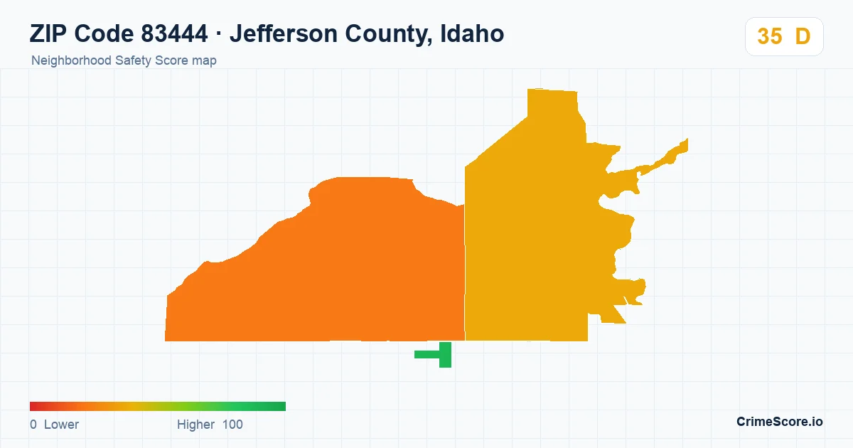 ZIP Code 83444 in Jefferson County, Idaho neighborhood Safety Score map