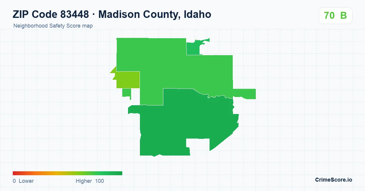 ZIP Code 83448 in Madison County, Idaho neighborhood Safety Score map