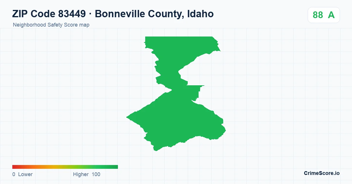 ZIP Code 83449 in Bonneville County, Idaho neighborhood Safety Score map