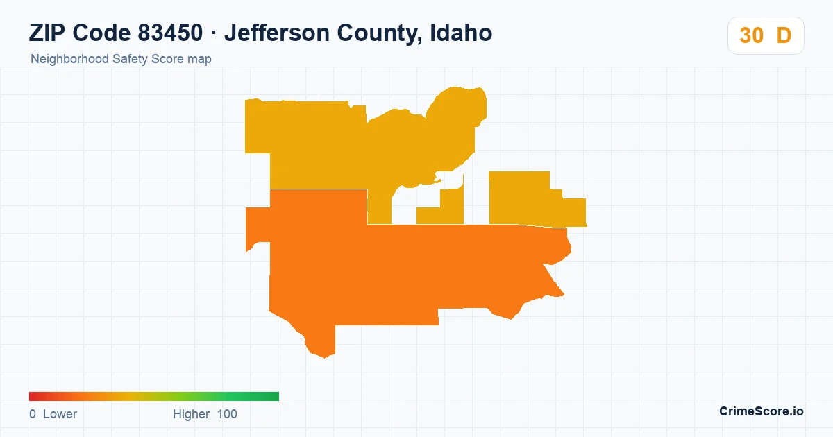 ZIP Code 83450 in Jefferson County, Idaho neighborhood Safety Score map