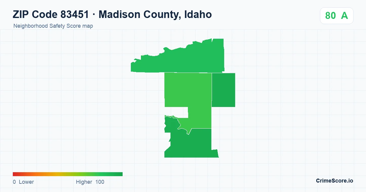 ZIP Code 83451 in Madison County, Idaho neighborhood Safety Score map