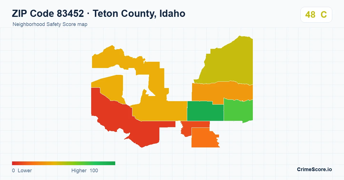ZIP Code 83452 in Teton County, Idaho neighborhood Safety Score map