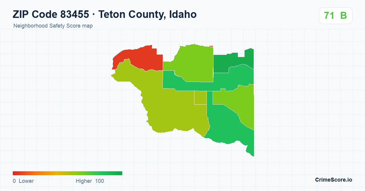 ZIP Code 83455 in Teton County, Idaho neighborhood Safety Score map