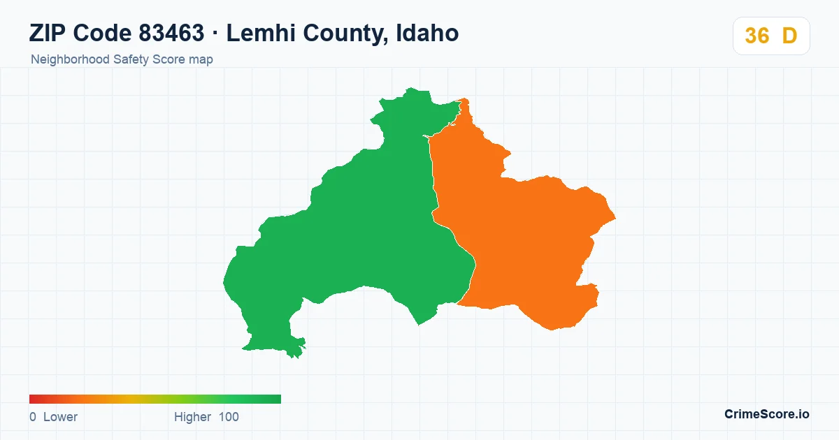 ZIP Code 83463 in Lemhi County, Idaho neighborhood Safety Score map