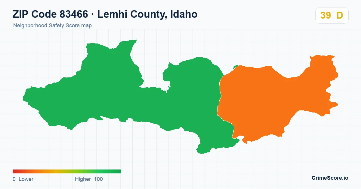 ZIP Code 83466 in Lemhi County, Idaho neighborhood Safety Score map