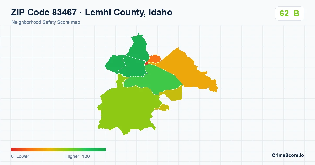 ZIP Code 83467 in Lemhi County, Idaho neighborhood Safety Score map