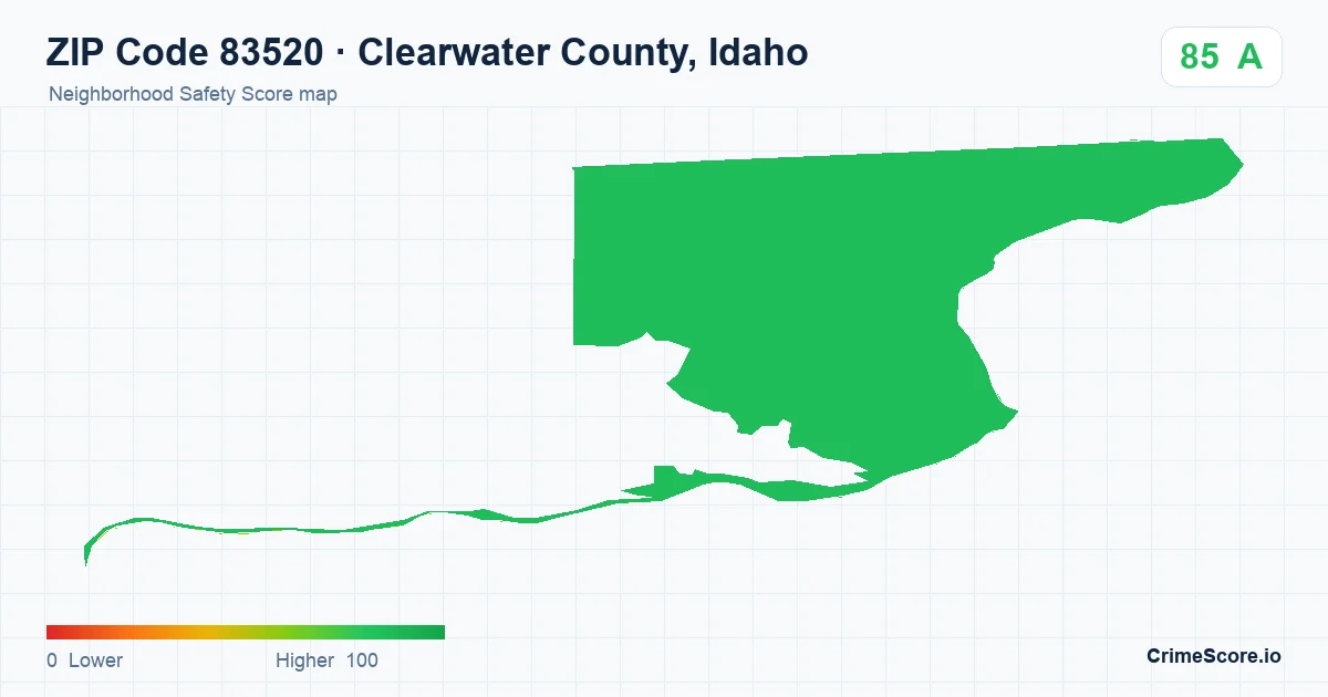 ZIP Code 83520 in Clearwater County, Idaho neighborhood Safety Score map