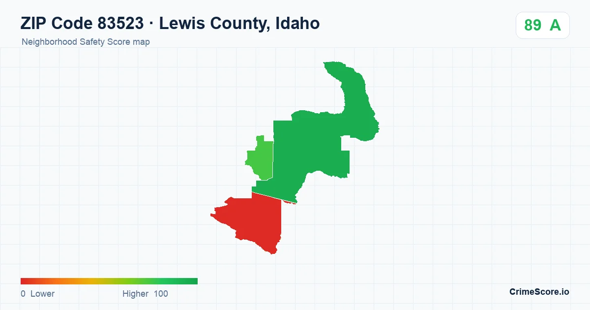 ZIP Code 83523 in Lewis County, Idaho neighborhood Safety Score map