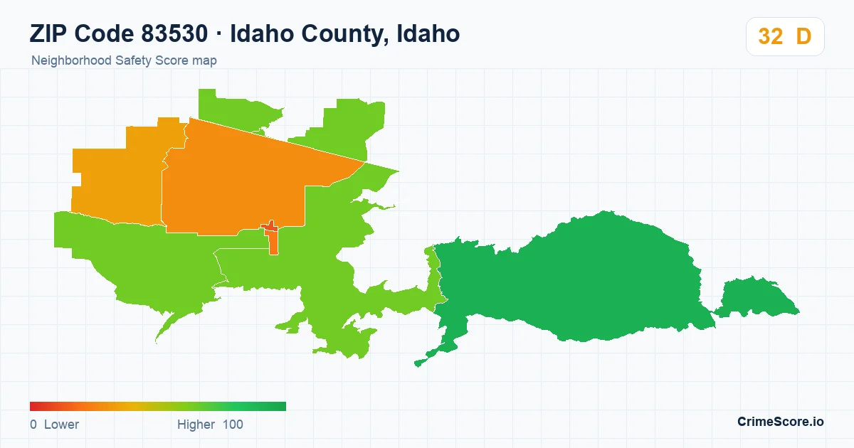 ZIP Code 83530 in Idaho County, Idaho neighborhood Safety Score map