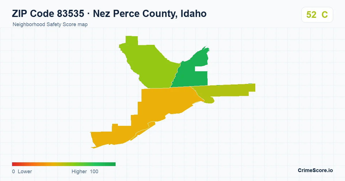 ZIP Code 83535 in Nez Perce County, Idaho neighborhood Safety Score map
