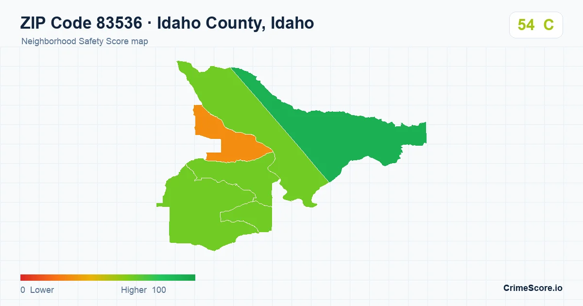 ZIP Code 83536 in Idaho County, Idaho neighborhood Safety Score map