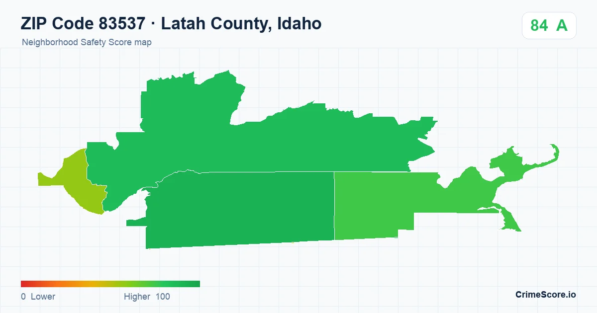 ZIP Code 83537 in Latah County, Idaho neighborhood Safety Score map